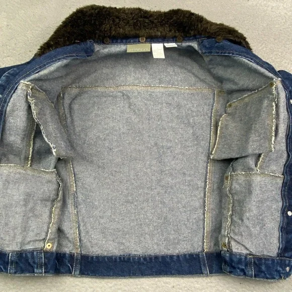Vintage Jean Jacket Large Women Blue Faux Fur Collar Removeable Heavy EUC - Picture 6 of 15